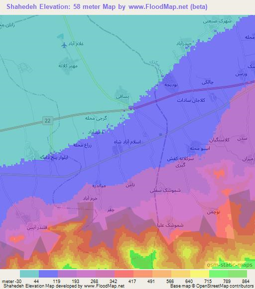 Shahedeh,Iran Elevation Map