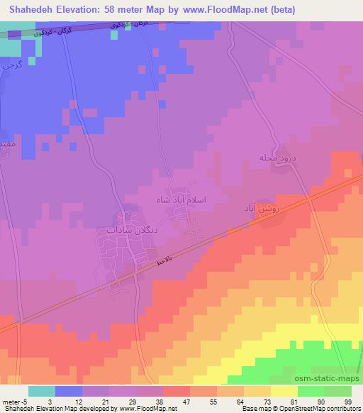 Shahedeh,Iran Elevation Map