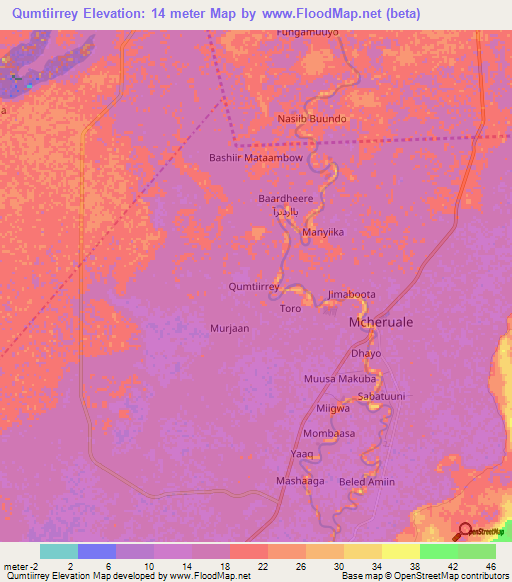 Qumtiirrey,Somalia Elevation Map