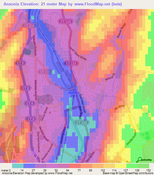 Elevation of Ansonia,US Elevation Map, Topography, Contour