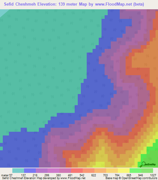 Sefid Cheshmeh,Iran Elevation Map