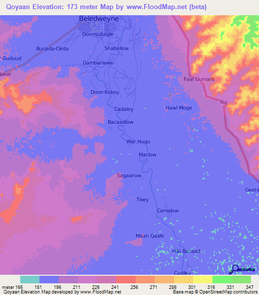 Qoyaan,Somalia Elevation Map
