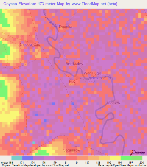 Qoyaan,Somalia Elevation Map