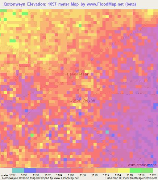Qotonweyn,Somalia Elevation Map