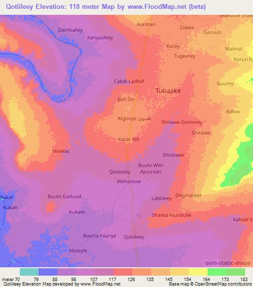 Qotiileey,Somalia Elevation Map