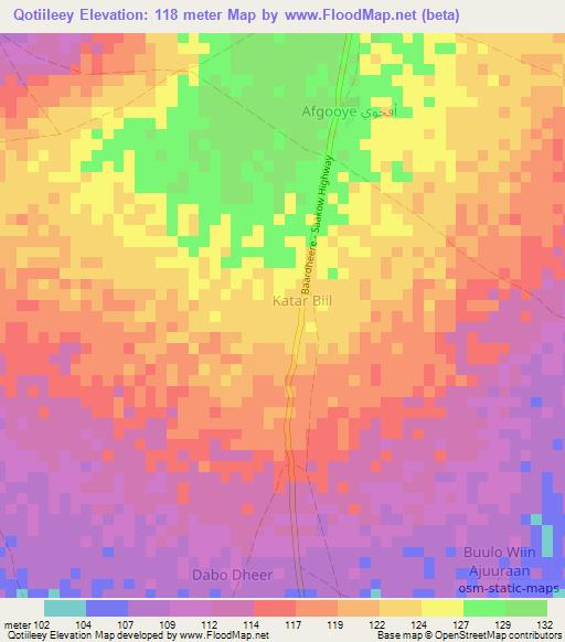 Qotiileey,Somalia Elevation Map