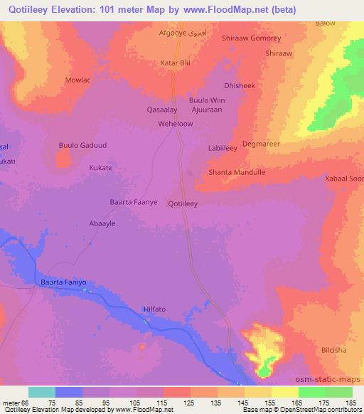 Qotiileey,Somalia Elevation Map
