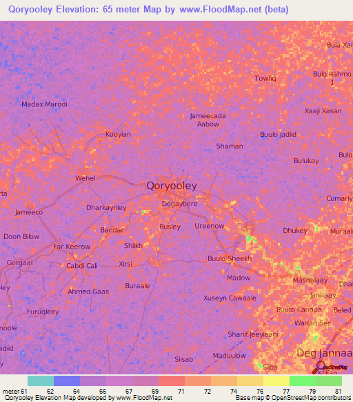 Qoryooley,Somalia Elevation Map