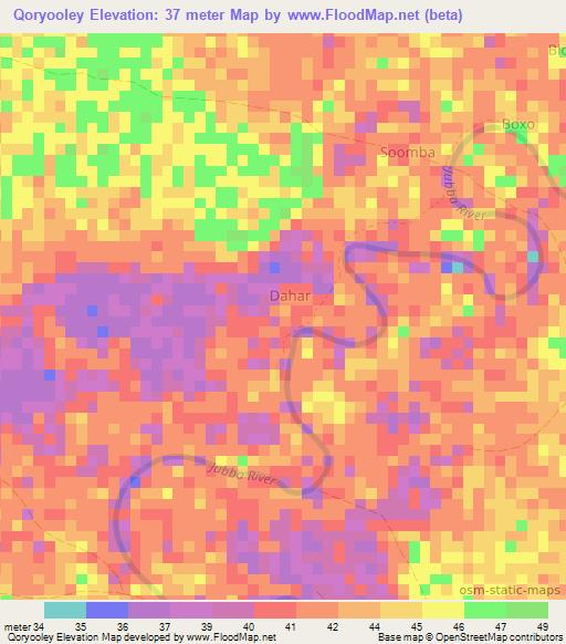 Qoryooley,Somalia Elevation Map