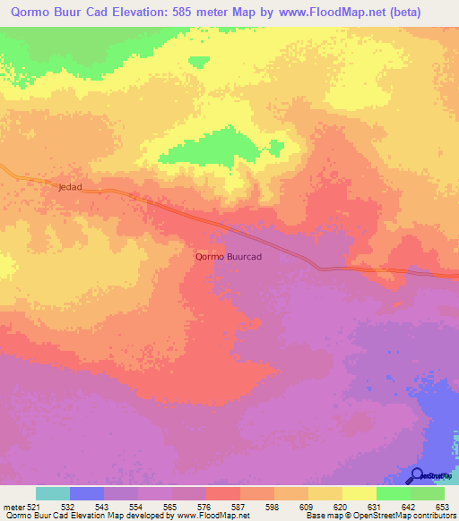 Qormo Buur Cad,Somalia Elevation Map