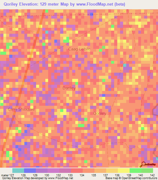 Qoriley,Somalia Elevation Map