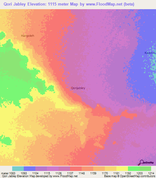 Qori Jabley,Somalia Elevation Map