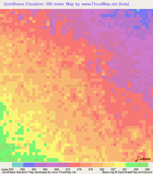 Qoridheere,Somalia Elevation Map