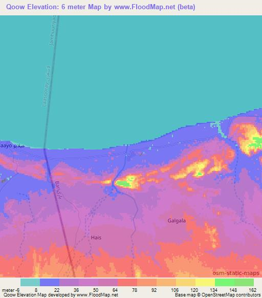 Qoow,Somalia Elevation Map