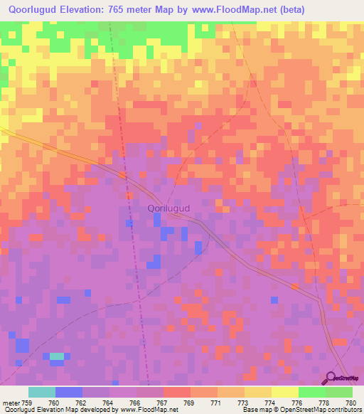 Qoorlugud,Somalia Elevation Map