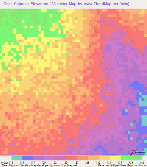 Qeed Cajuuso,Somalia Elevation Map