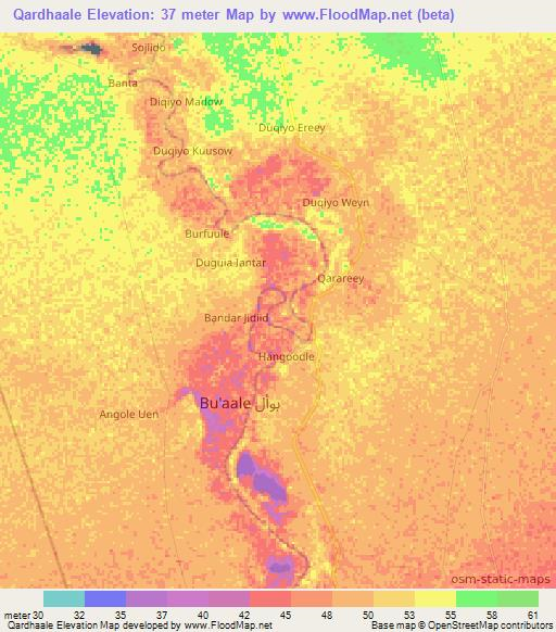 Qardhaale,Somalia Elevation Map