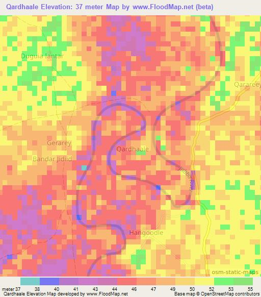 Qardhaale,Somalia Elevation Map