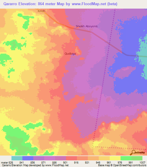 Qararro,Somalia Elevation Map