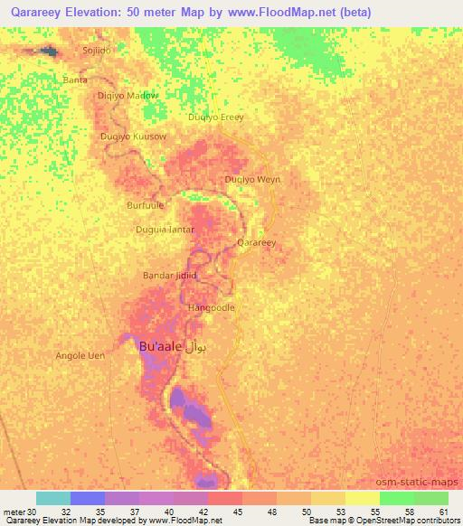Qarareey,Somalia Elevation Map