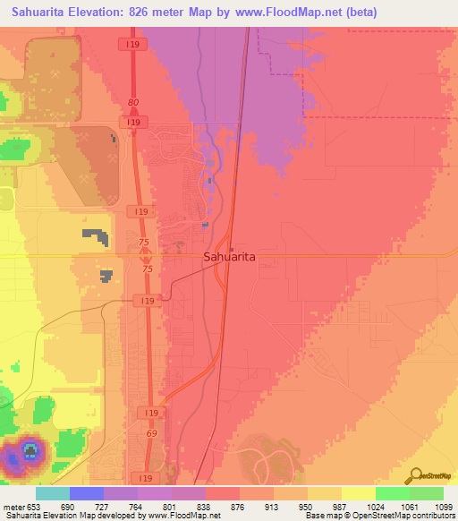Sahuarita,US Elevation Map
