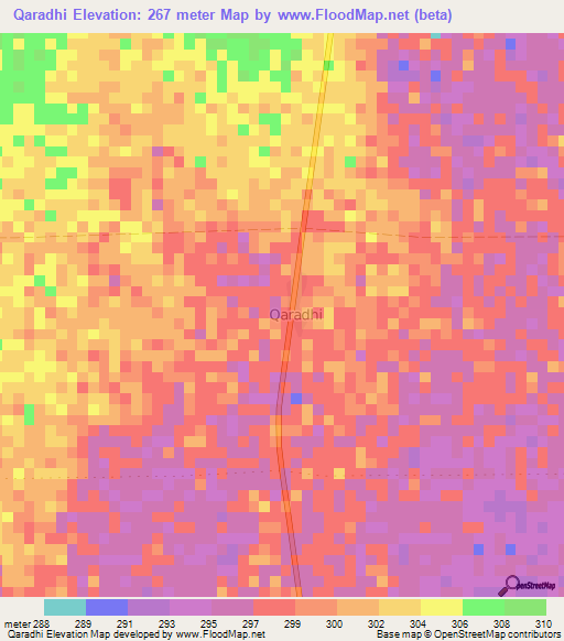 Qaradhi,Somalia Elevation Map