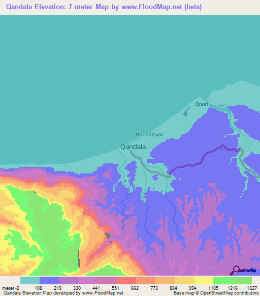 Qandala,Somalia Elevation Map