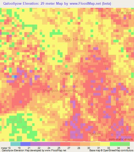 Qalooliyow,Somalia Elevation Map