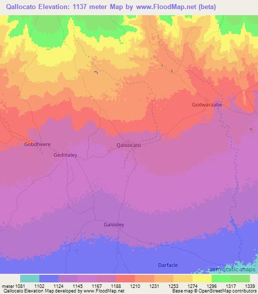 Qallocato,Somalia Elevation Map