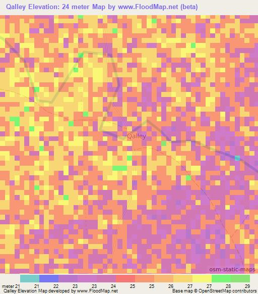 Qalley,Somalia Elevation Map