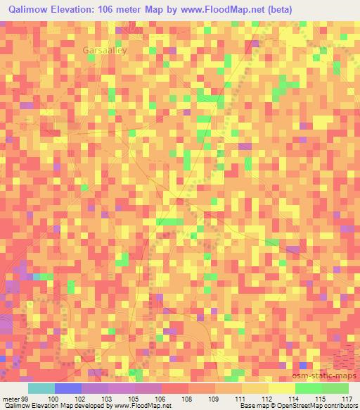 Qalimow,Somalia Elevation Map