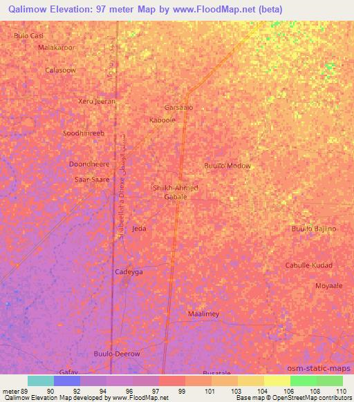 Qalimow,Somalia Elevation Map