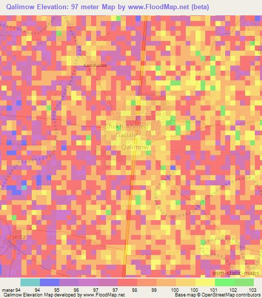 Qalimow,Somalia Elevation Map