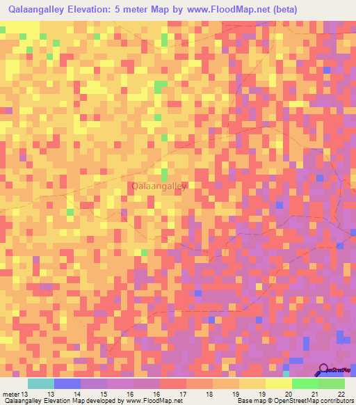 Qalaangalley,Somalia Elevation Map
