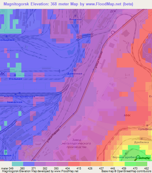 Magnitogorsk,Russia Elevation Map