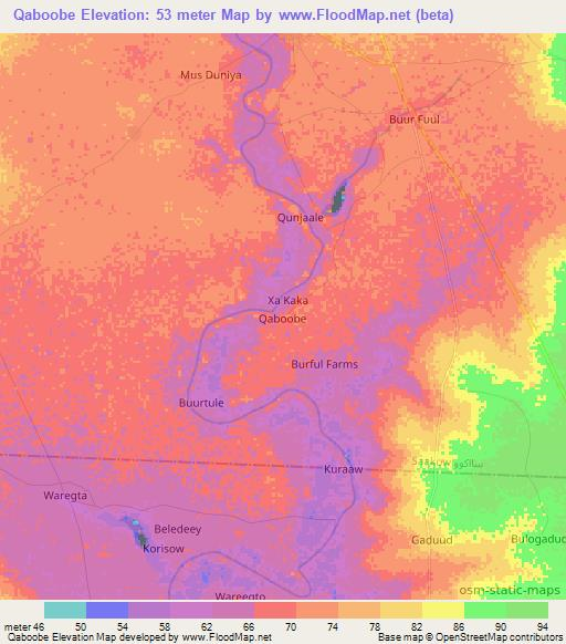 Qaboobe,Somalia Elevation Map