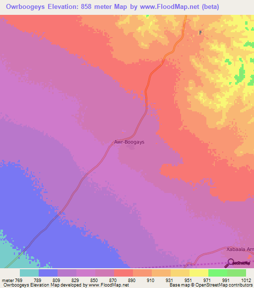 Owrboogeys,Somalia Elevation Map