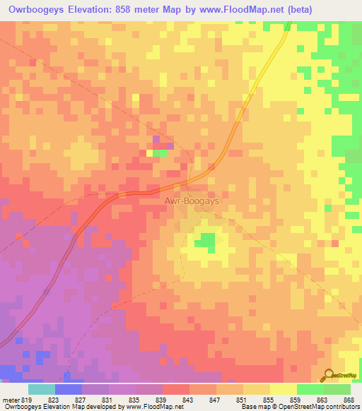 Owrboogeys,Somalia Elevation Map