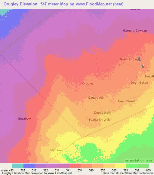 Orugley,Somalia Elevation Map