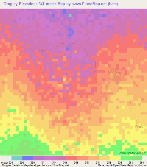 Orugley,Somalia Elevation Map