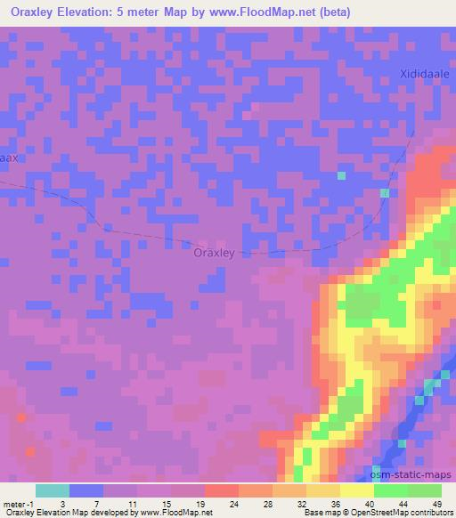 Oraxley,Somalia Elevation Map