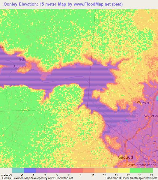 Oonley,Somalia Elevation Map