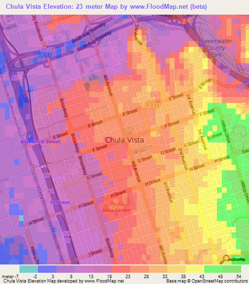 Chula Vista,US Elevation Map