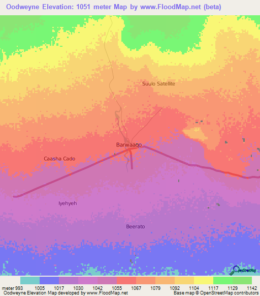 Oodweyne,Somalia Elevation Map