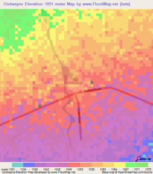 Oodweyne,Somalia Elevation Map