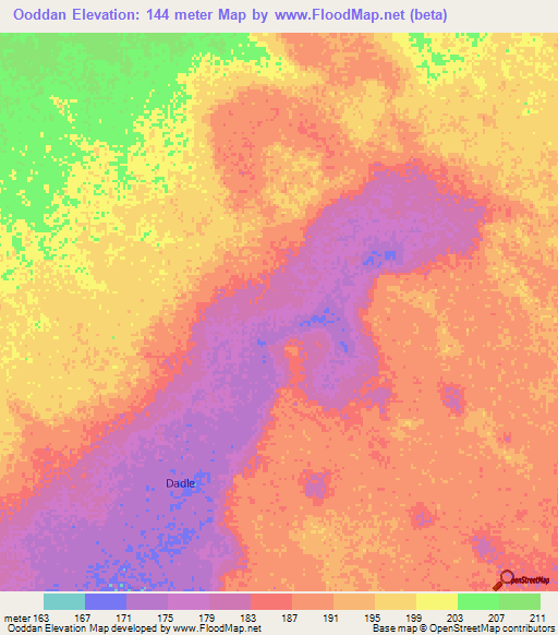 Ooddan,Somalia Elevation Map