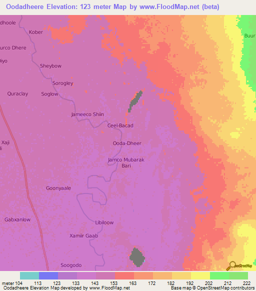 Oodadheere,Somalia Elevation Map