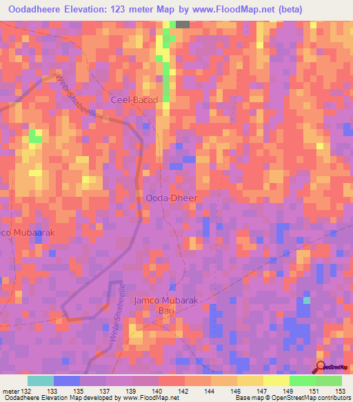 Oodadheere,Somalia Elevation Map