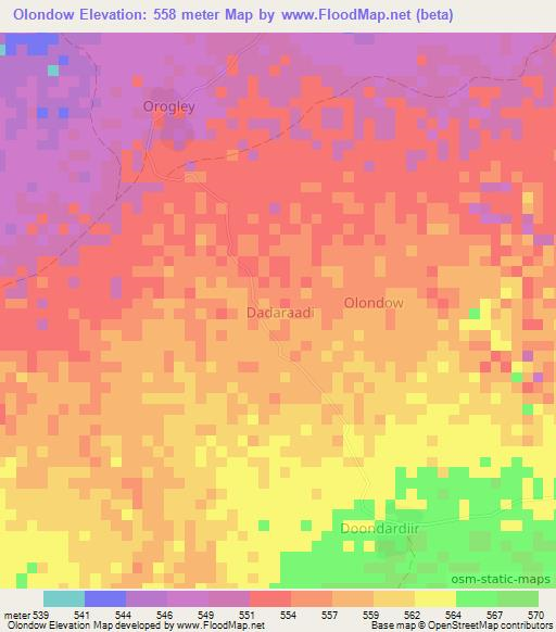 Olondow,Somalia Elevation Map