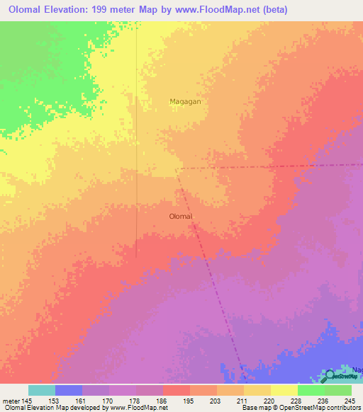 Olomal,Somalia Elevation Map